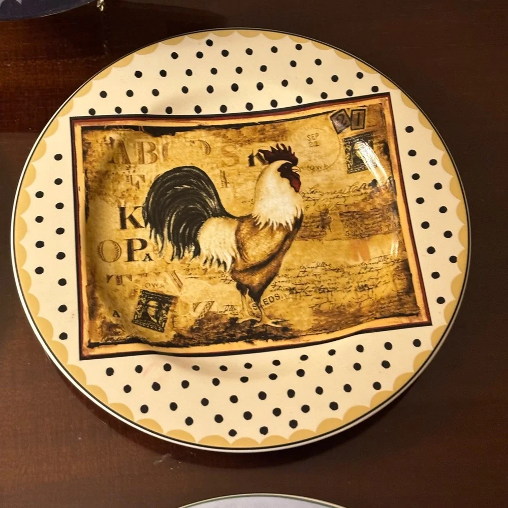 Mixed Set of Decorative Rooster Chicken Dessert‎ Plates